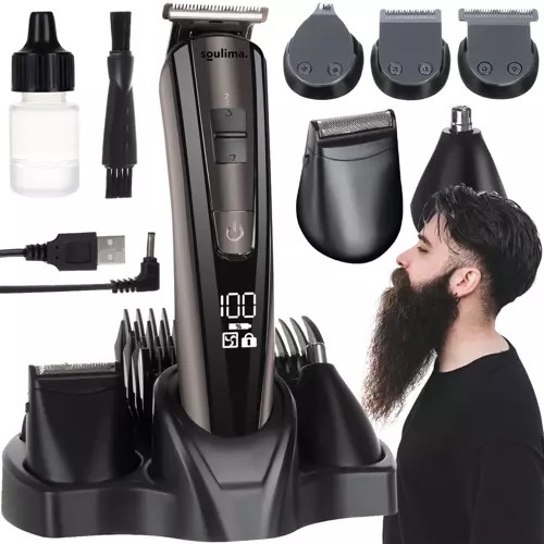 Aparat de tuns 5 in 1, accesoriu barbierit, 5 capete detasabile, cablu incarcare inclus, afisaj LCD, 17x4x3,5 cm, negru - imagine 18